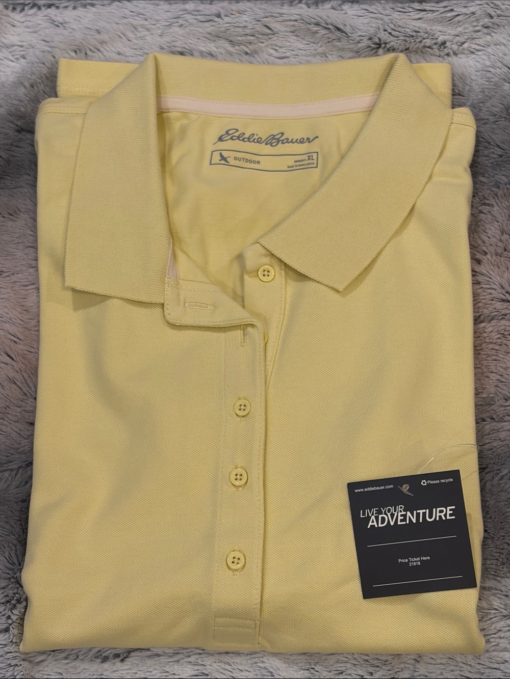 NWT Eddie Bauer Womens Pale Yellow Short Sleeve Polo Golf Shirt sz XL
